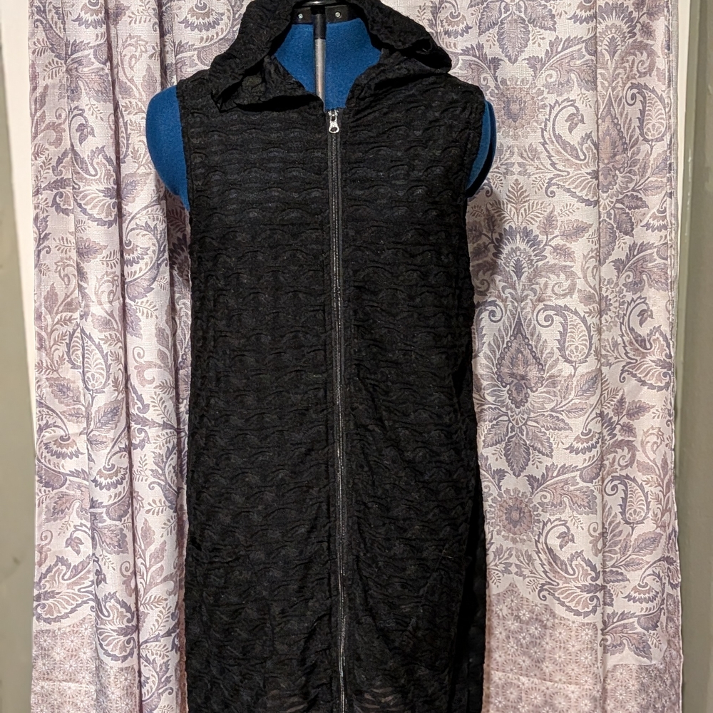 Black Sleeveless Hooded Bathing Suit Cover Up L/Xl